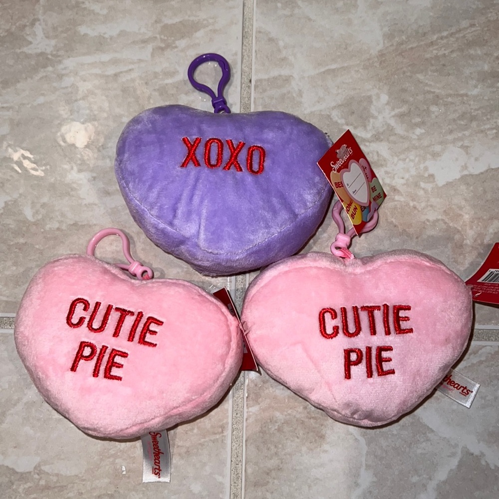 3 NWT SweetHearts Candy Heart Keychain Plush